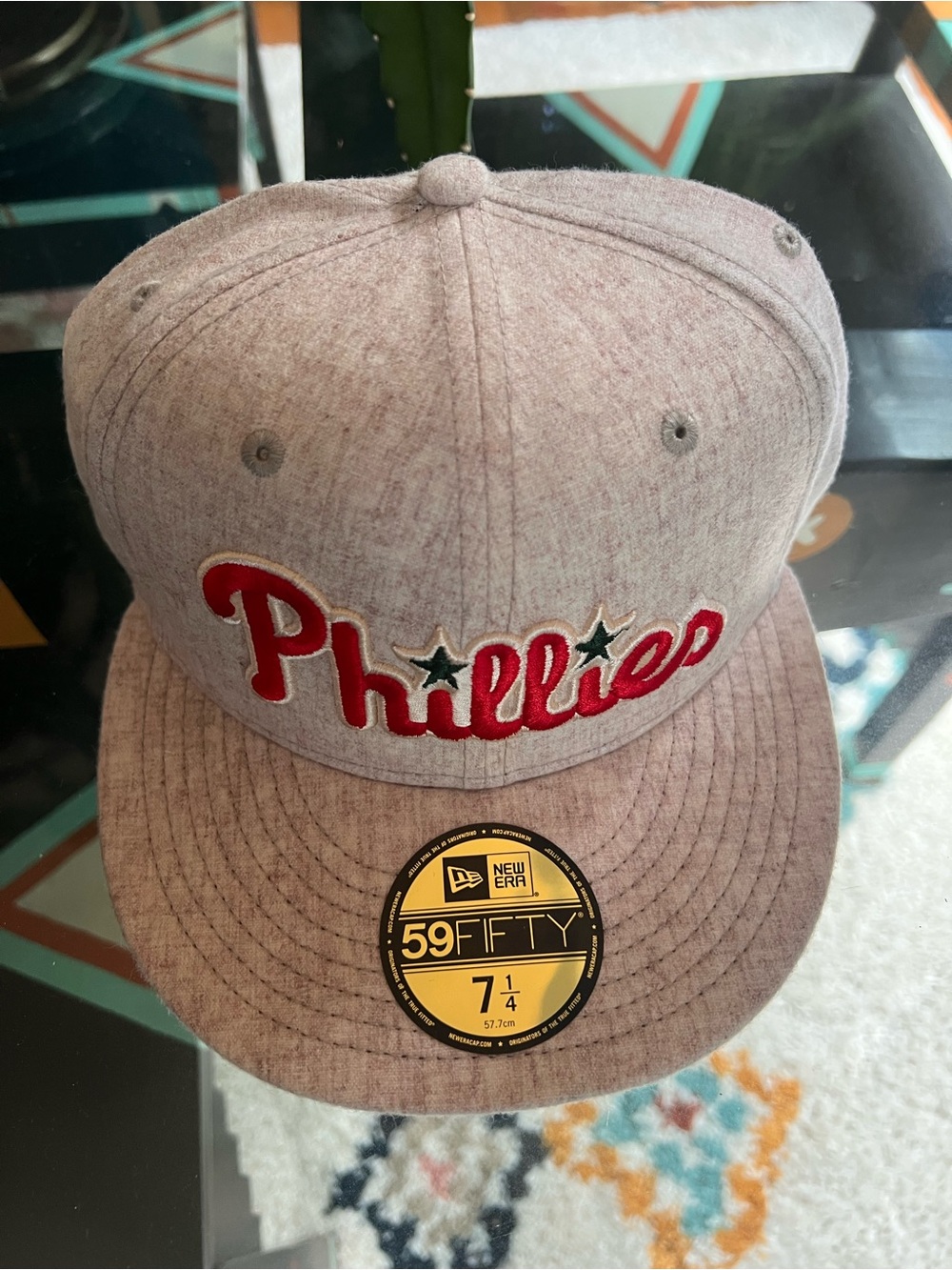 New Era Plaid Brim Fitted Cap - Heather Gray Crown with Red Plaid